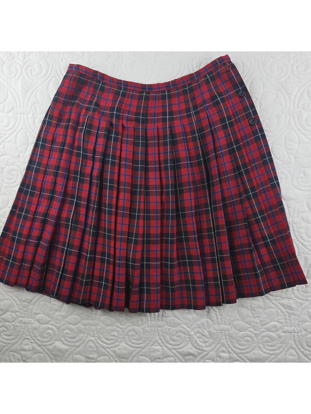 Liz Claiborn Plaid Pleated Skirt Red Blue Preppy School girl Academia Size 8 P - Picture 2 of 6